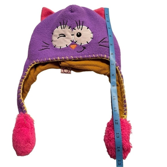 Flipeez Winking Kitty Cat Purple Pink Knit Hat with Moveable Tail Size OS - Picture 8 of 10